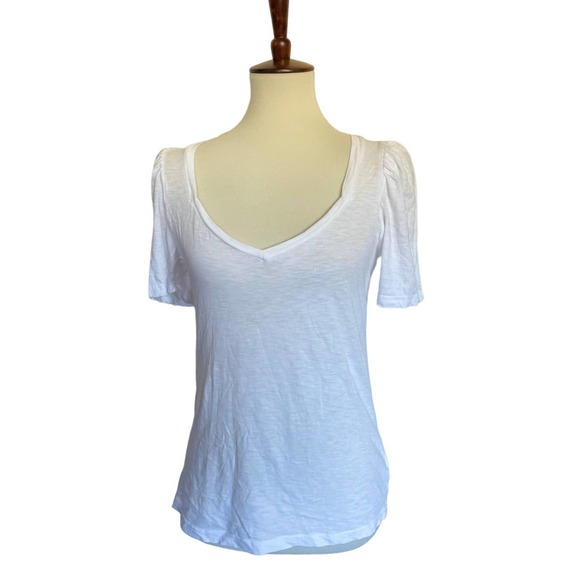 Sundry Cotton Puff Sleeve V Neck T Shirt - Picture 1 of 3